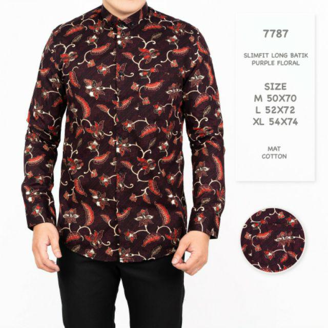 Freypv 7803 Slimfit Long Batik Navy Floral M-xl Kemeja Batik