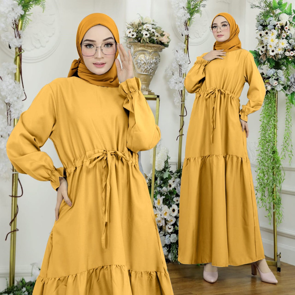 HOPYLOVY - Maxi Dress Wanita Model Serut Thalia