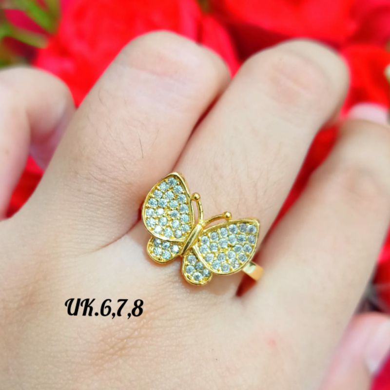 Set permata kupu-kupu perhiasan emas wanita Korea anti karat modis