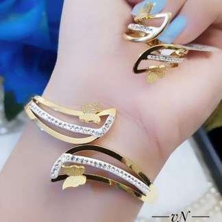 Titanium Set Perhiasan Gelang dan Cincin Wanita C603N