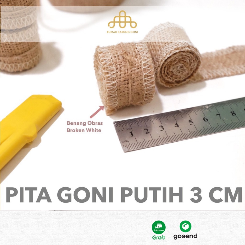 Pita Goni Obras Putih 3x115 cm - Pita Seserahan - Burlap Lace - Properti Foto - Pita Dekorasi Taman