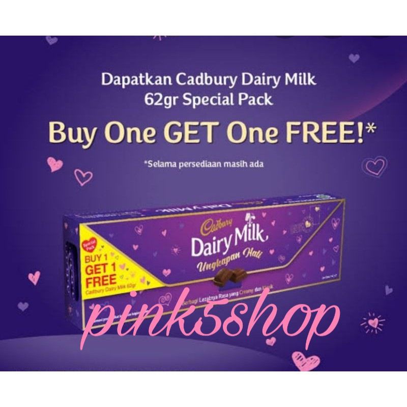 

CADBURY DAIRY MILK 62GR | CHOCOLATE COKLAT BUY 1 GET 1