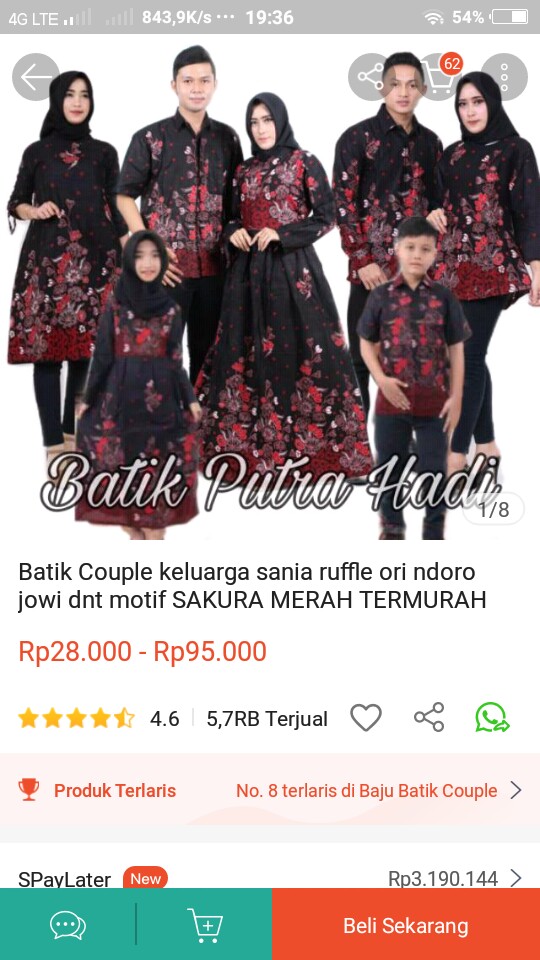 Batik Couple Keluarga Sania Ruffle Ori Ndoro Jowi Dnt Motif Sakura Merah Termurah Shopee