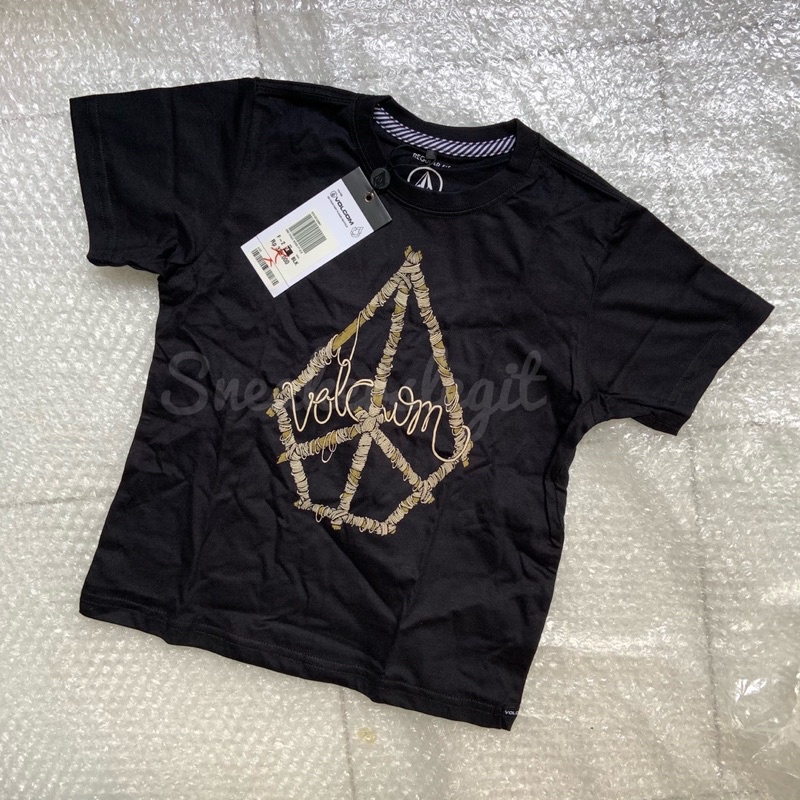 volcom kaos anak baju peace wood hitam original 100%
