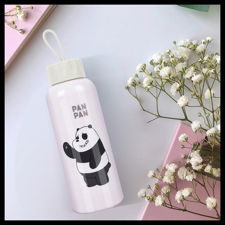 Miniso Botol Minum Air Kaca We Bare Bears Karakter Lucu Bottle 300Ml - Abu-Abu