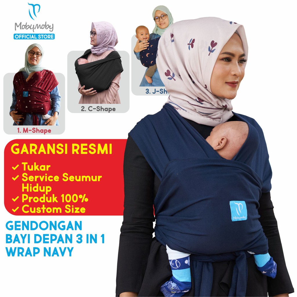 Gendongan bayi depan Navy M shape 3in1 Mobymoby 100 Bergaransi