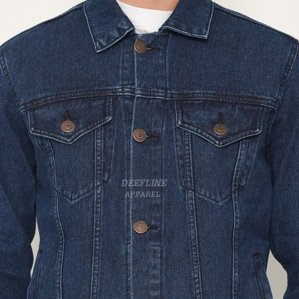 Jaket Jeans Pria - Jaket Denim  - Jaket Biru Tua / Bio Wash - Jaket Terkini - Jaket Deefline Apparel