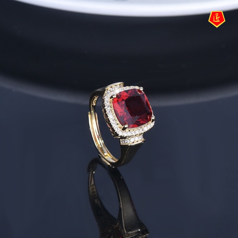 [Ready Stock]Temperament Luxurious Colored Gems Inlaid Citrine Ring