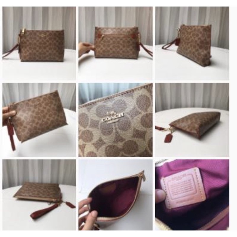 COACH CLUTCH BAG WOMAN BROWN SIGNATURE