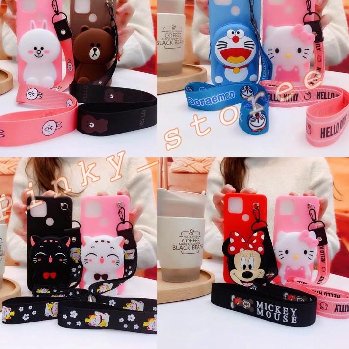 ♣ Redmi 9T/ 9A/ 9C/ Note 8pro/ Note 7/ Note 5a/ POCO M3/ CASE KARAKTER DOMPET KOIN + TALI GANTUNGAN 