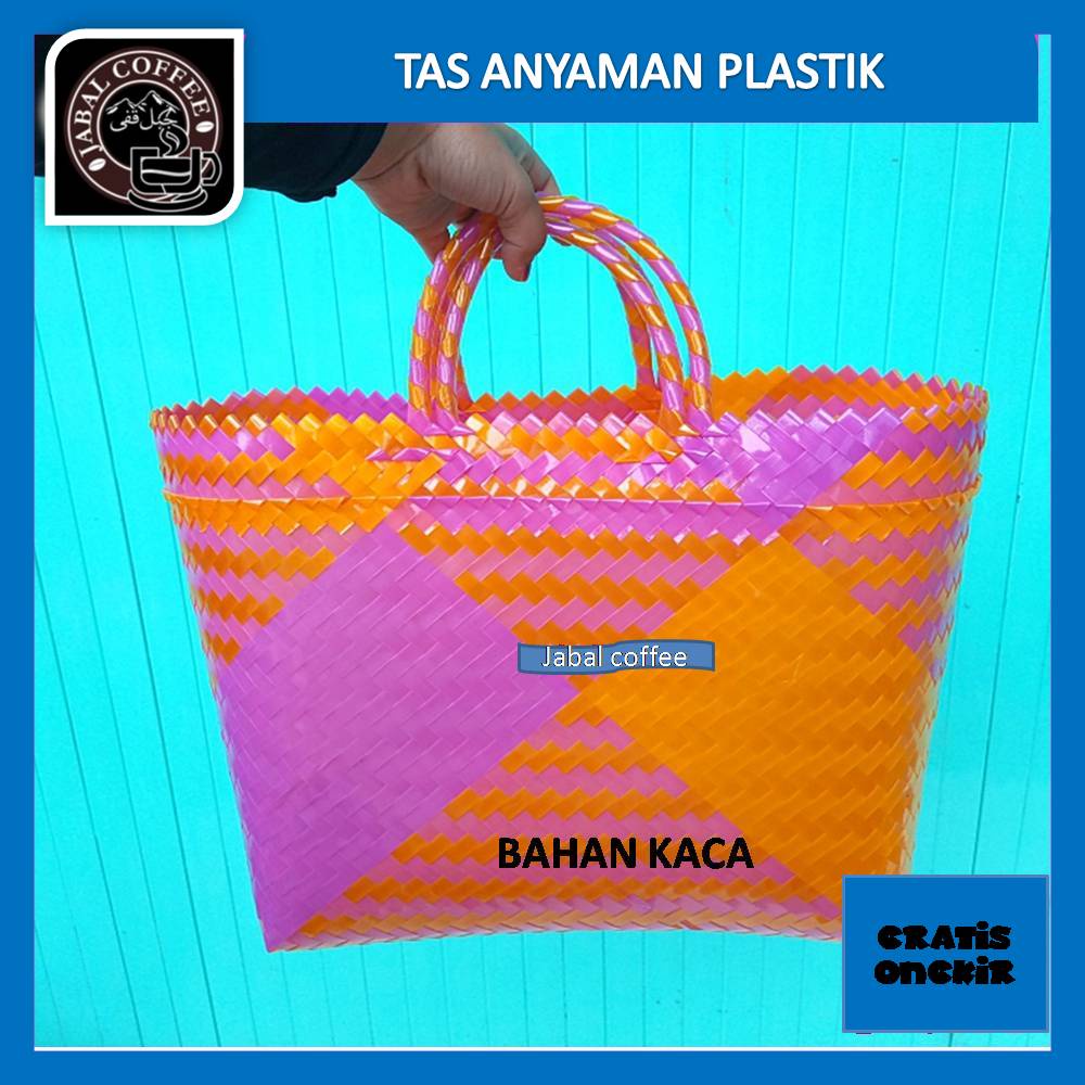 Tas Anyaman Plastik Ukuran 33 x 32 Cm / Tas Anyaman Plastik Kotak Murah / Tas Belanja Anting Bahan Plastik Kaca