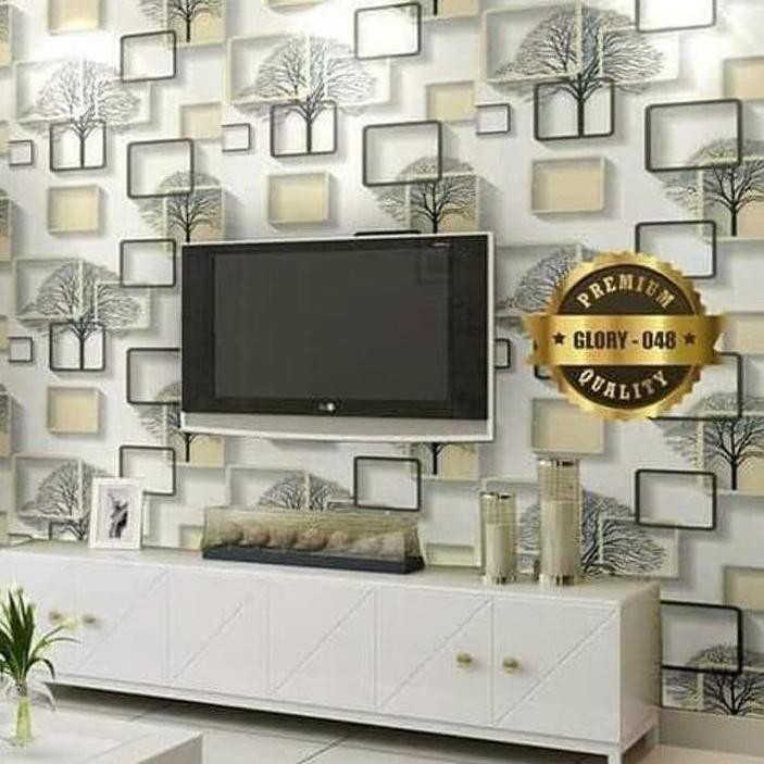 YSP-67 Wallpaper Stiker Dinding Murah Dekorasi Rumah Kamar Tidur Ruang Tamu Putih 3D POHON KOTAK CRE