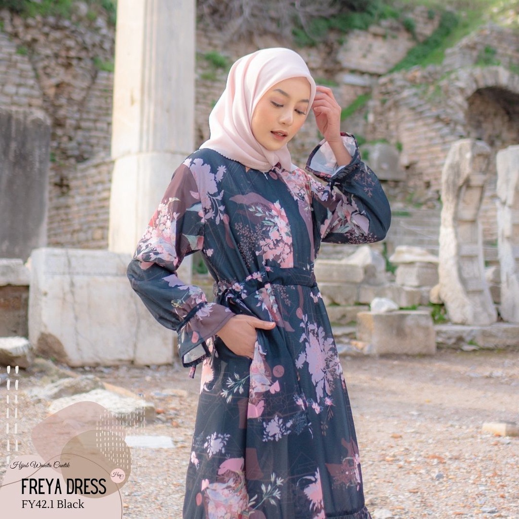 Hijabwanitacantik - Freya Dress | Dress Printing Exclusive | Gamis Pakaian Muslim-4