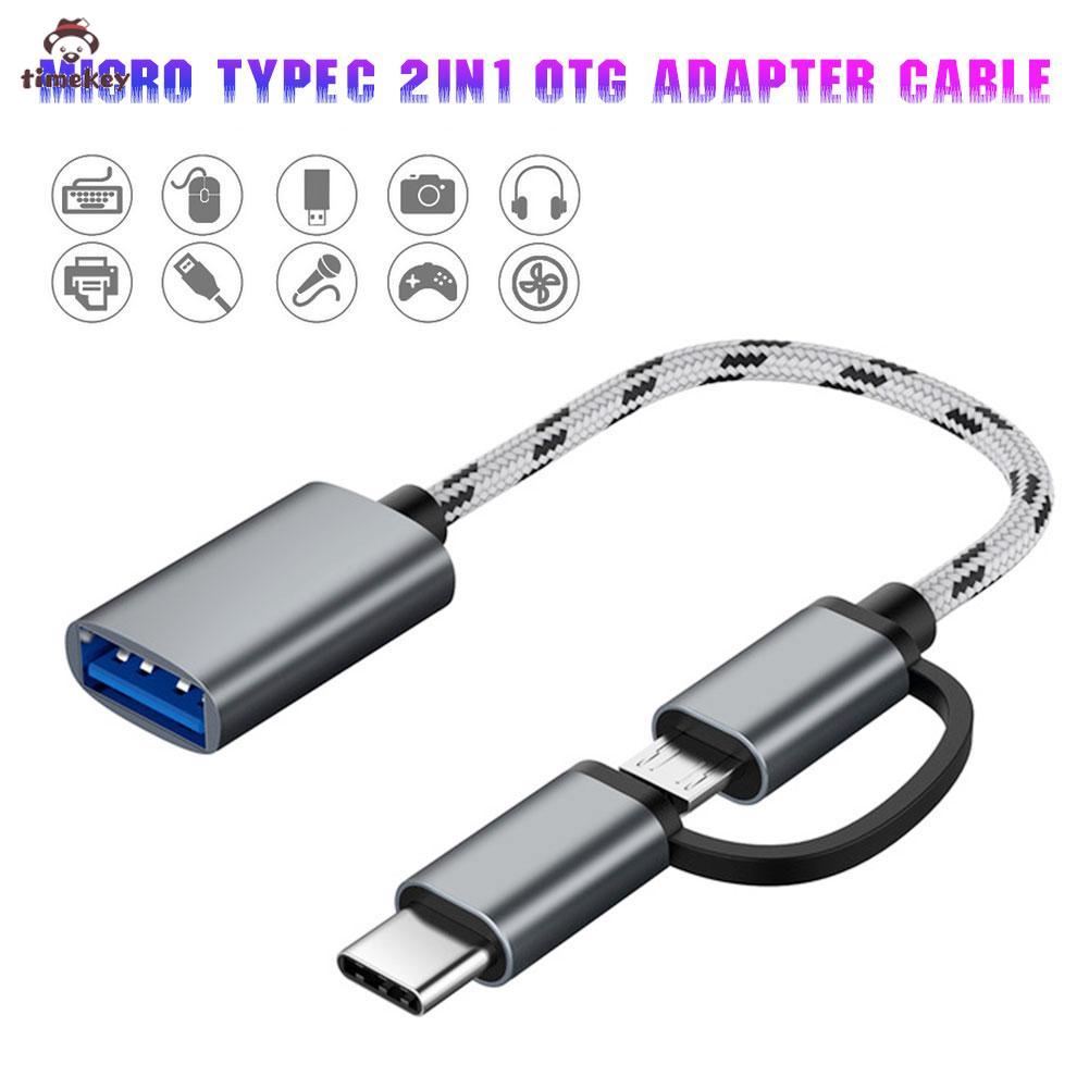【SALE】2 in 1 USB 3.0 OTG Adapter Nylon Braid Cable Micro USB Type C Data Sync Adapter for Samsung Xiaomi MacBook USB Type-C Micro OTG
