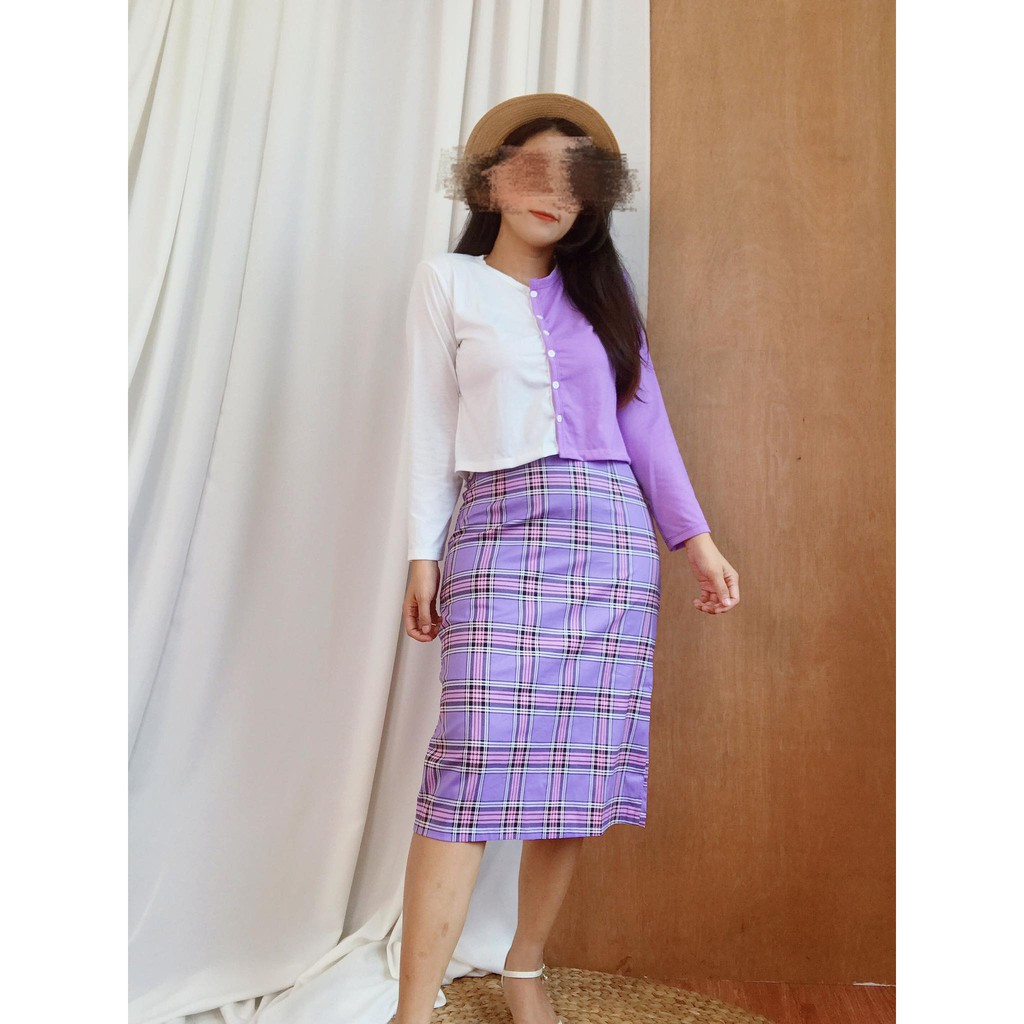 MAJOMER ® | PUPY TARTAN SKIRT - ROK WANITA-PANJANG UNGU