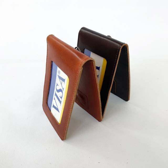 [VALQO] Nametag kulit sapi KOHO Model 2 in 1 ID Card Holder Keplek Name Tag IDCARD Saku kalung