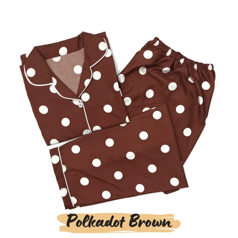 Baju Tidur Wanita | Piyama Wanita Kekinian | Oneset Setelan Wanita Bahan Katun Polymicro Bebas Pilih Motif-Polkadot Brown