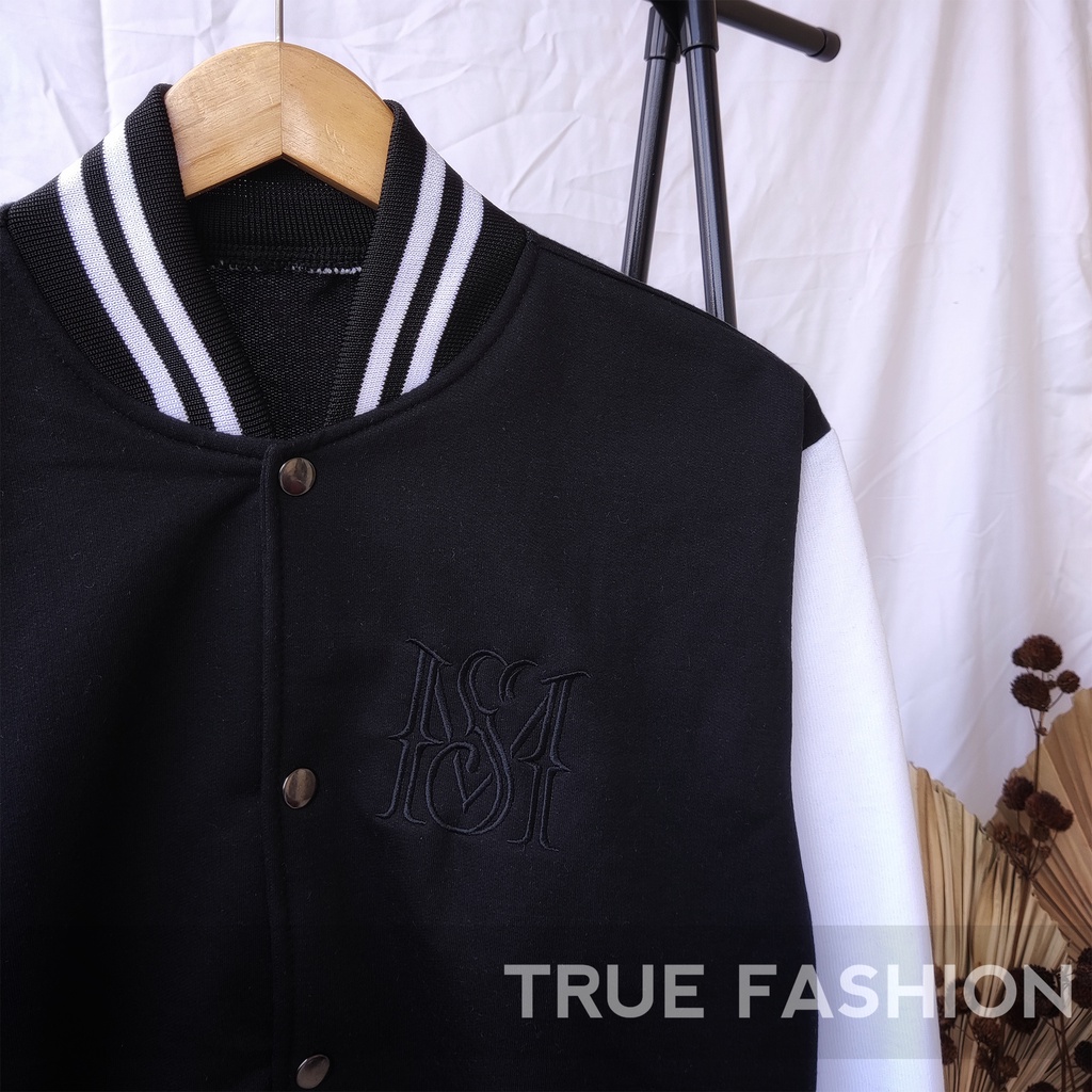 Jaket Baseball Crop Wanita - Bahan Fleece - Allsize - Varsity Jacket-3