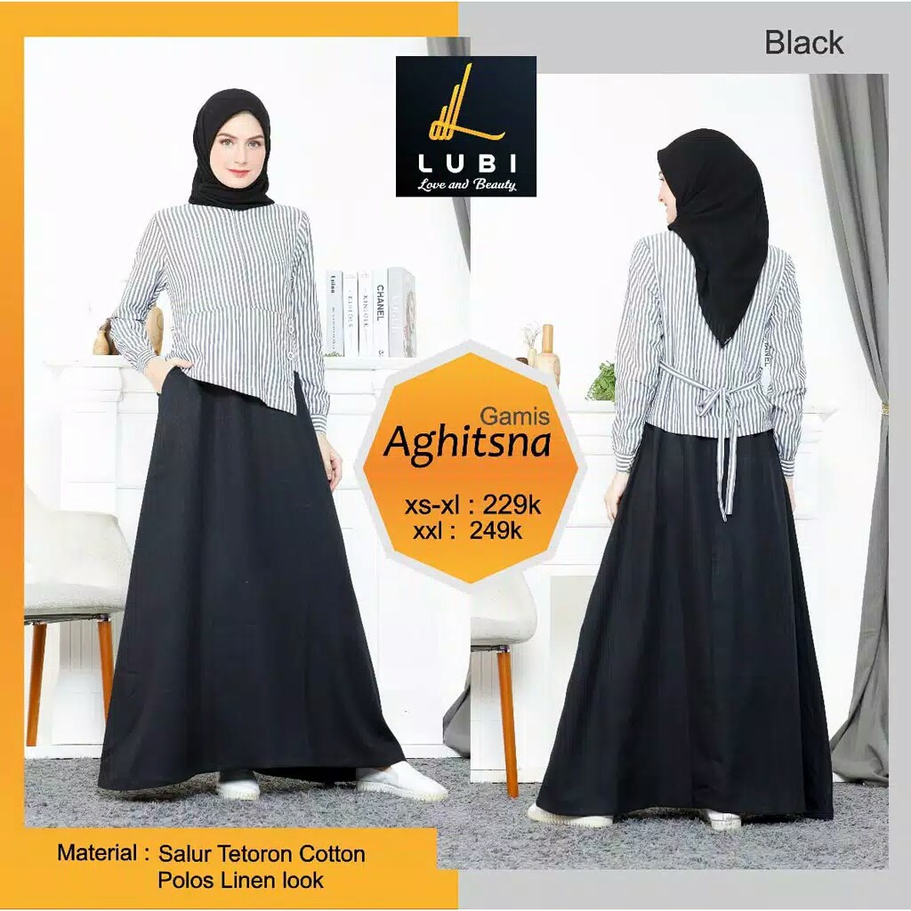 11.11 Gamis Formal Terbaru Lubi Aghitsna Black/Dress Remaja Dewasa Kekinian 2021 Kantor Formal Hitam