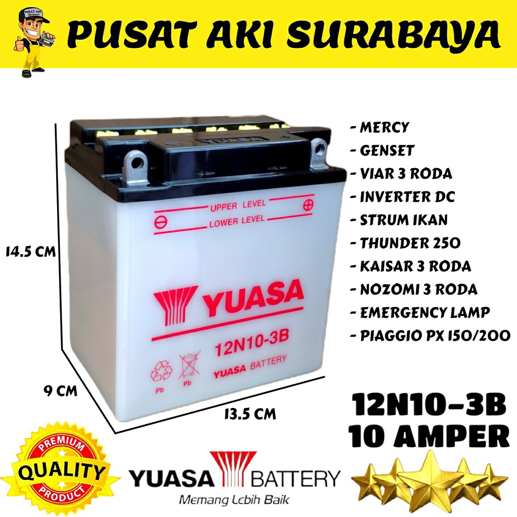 Jual ORIGINAL YUASA 12N10 ACCU BASAH 12N10-3B 12V 10AMPER THUNDER VIAR