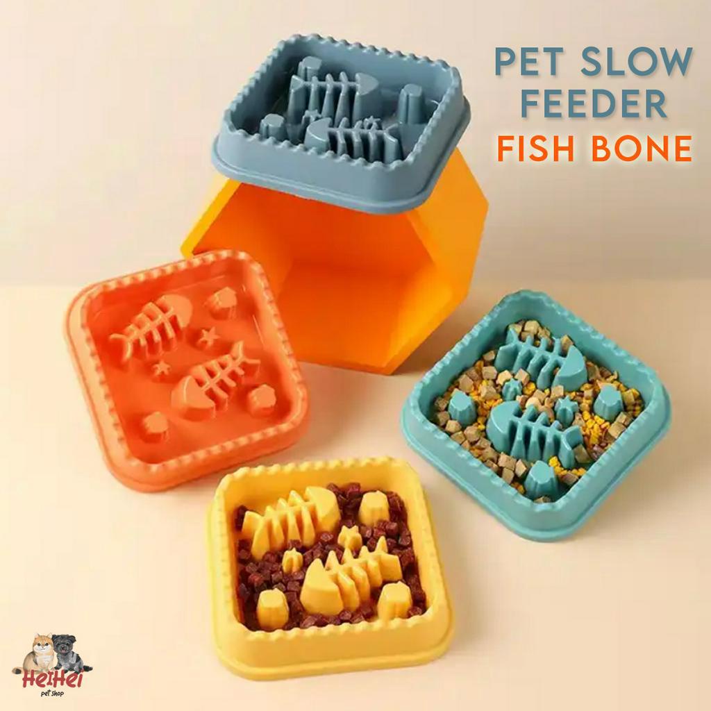 Pet Slow Feeder Bowl Fishbone - Tempat Makan Anjing Kucing Anti Sedak - Anti Gulp Pet Bowl