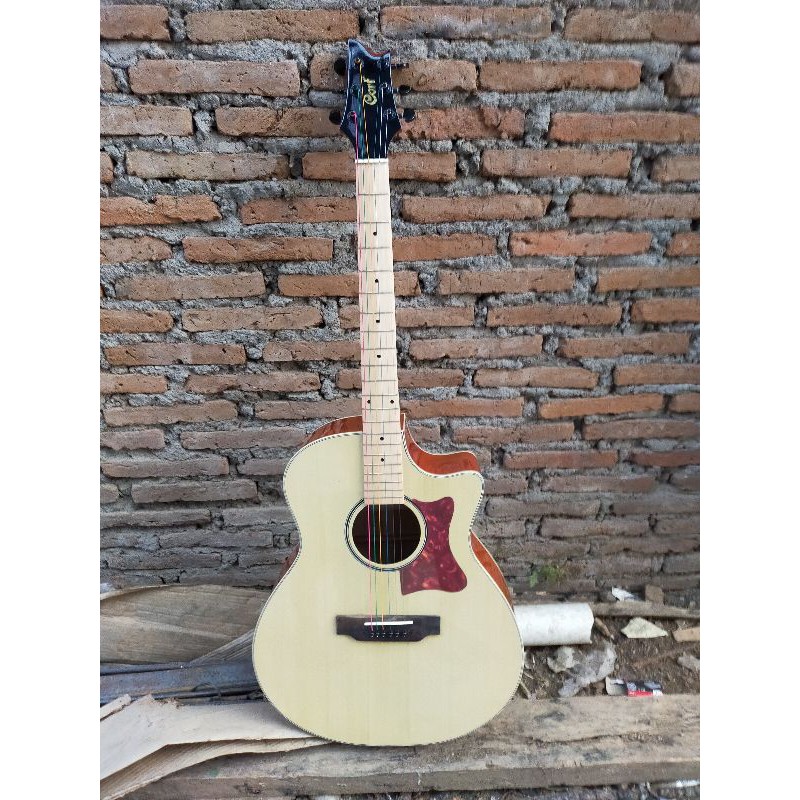 Promo Gitar Akustik merek Cort Akustik elektrik tuner digital dobel run neck utuh murah