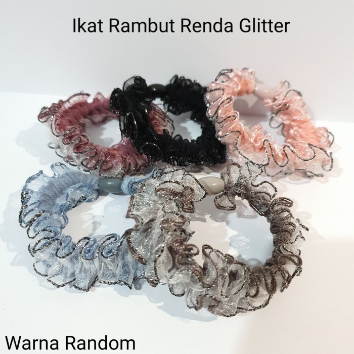 Ikat Rambut Donat Renda Glitter Elastis Import Murah