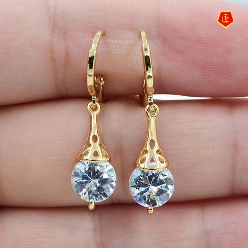 [Ready Stock]Elegant Graceful 18K Gold Inlaid Colorful Topaz Earrings