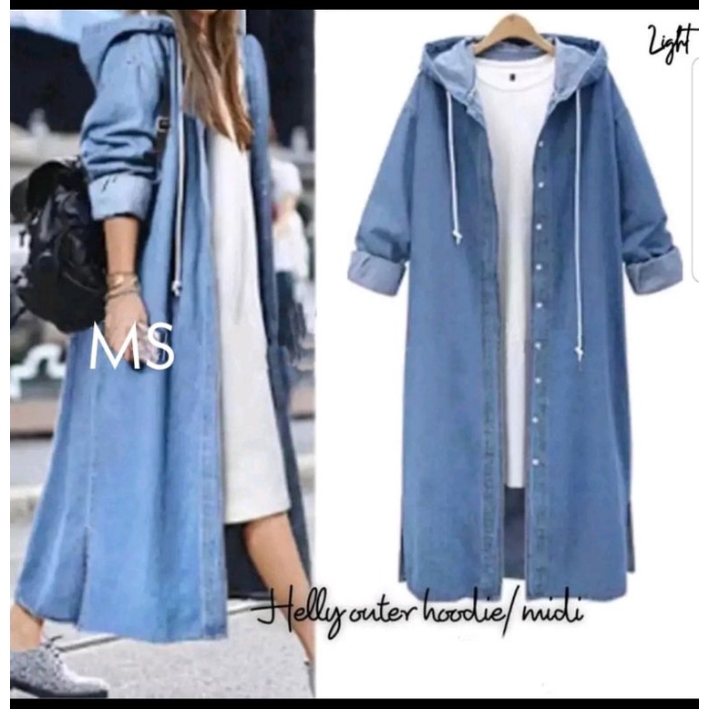 Carolina long coat jeans/luaran jeans wanita/long coat cewek/outer jeans model coat/luaran keren