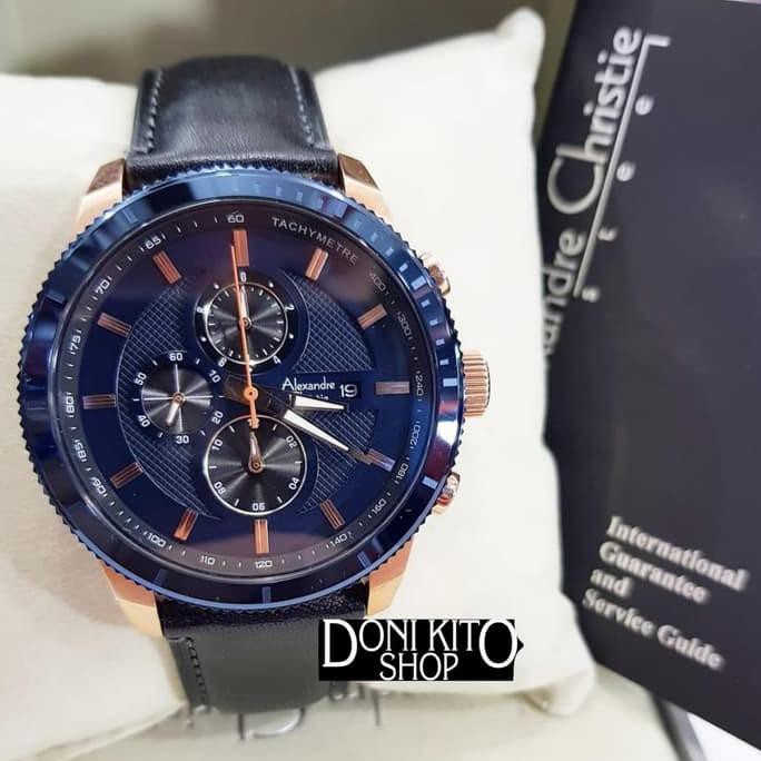 Jam Tangan Pria Original Alexander Cristie AC6501 Blue Rose Gold