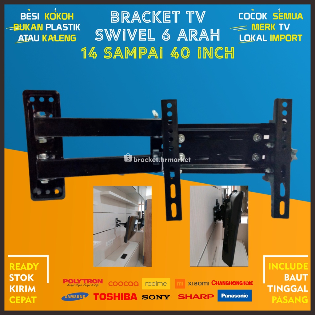 Bracket TV LED LCD 32 40 43 24 21 29 17 14 Inch Dijamin Cocok 14 - 40 In 6 Arah Universal Breket TV Briket TV Braket TV Gantungan TV Tembok Tempelan TV Dinding HR1 Swivel Fasa