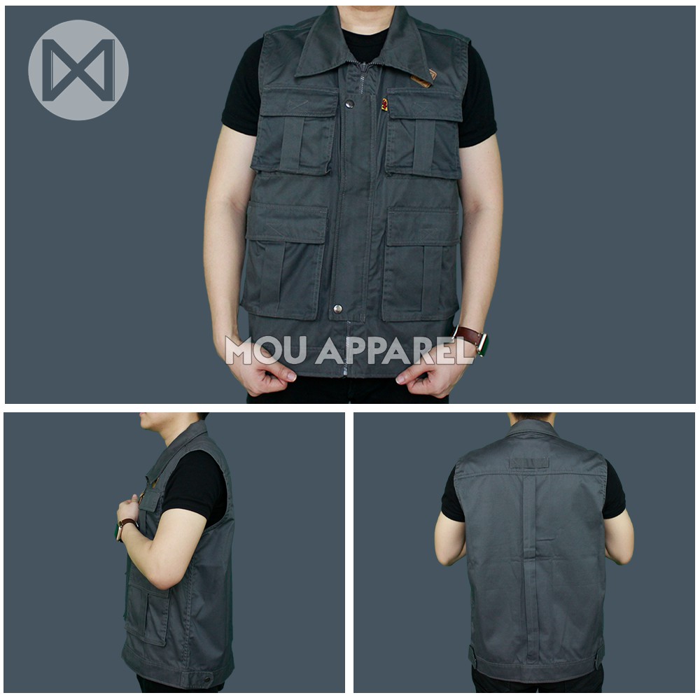 Rompi Outdoor Casual Pria Polos Kanvas Twill Body Vest Gunung Tactical Lapangan Cowo Jaket Cargo Motor Cowok Dewasa Hitam Navy Murah Zoo Keeper K3 Ojol Grab Gojek Relawan Anis Baswedan Jumbo Katun Parasut Rajut Knit Army Anak Anti Air Angin Touring Import