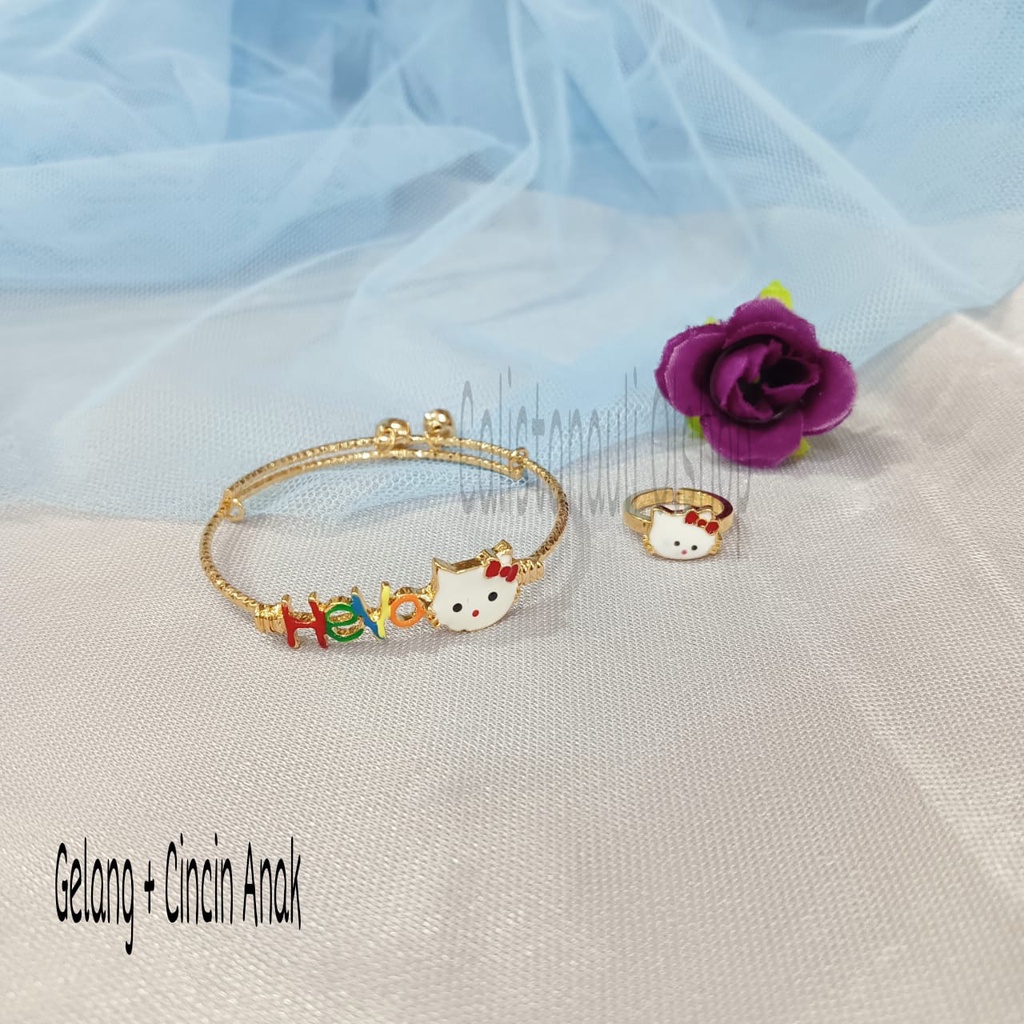 GELANG+CINCIN ANAK  MOTIF PERHIASAN EMAS KOREA ANTI KARAT DAN ANTI LUNTUR