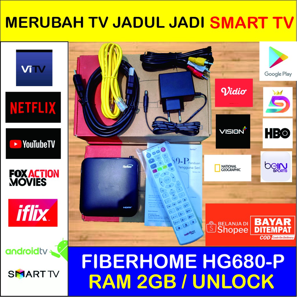 STB FIBERHOME HG680P UHD 4K RAM 2GB ROM 8GB SUDAH ROOT UNLOCK TINGGAL PAKAI