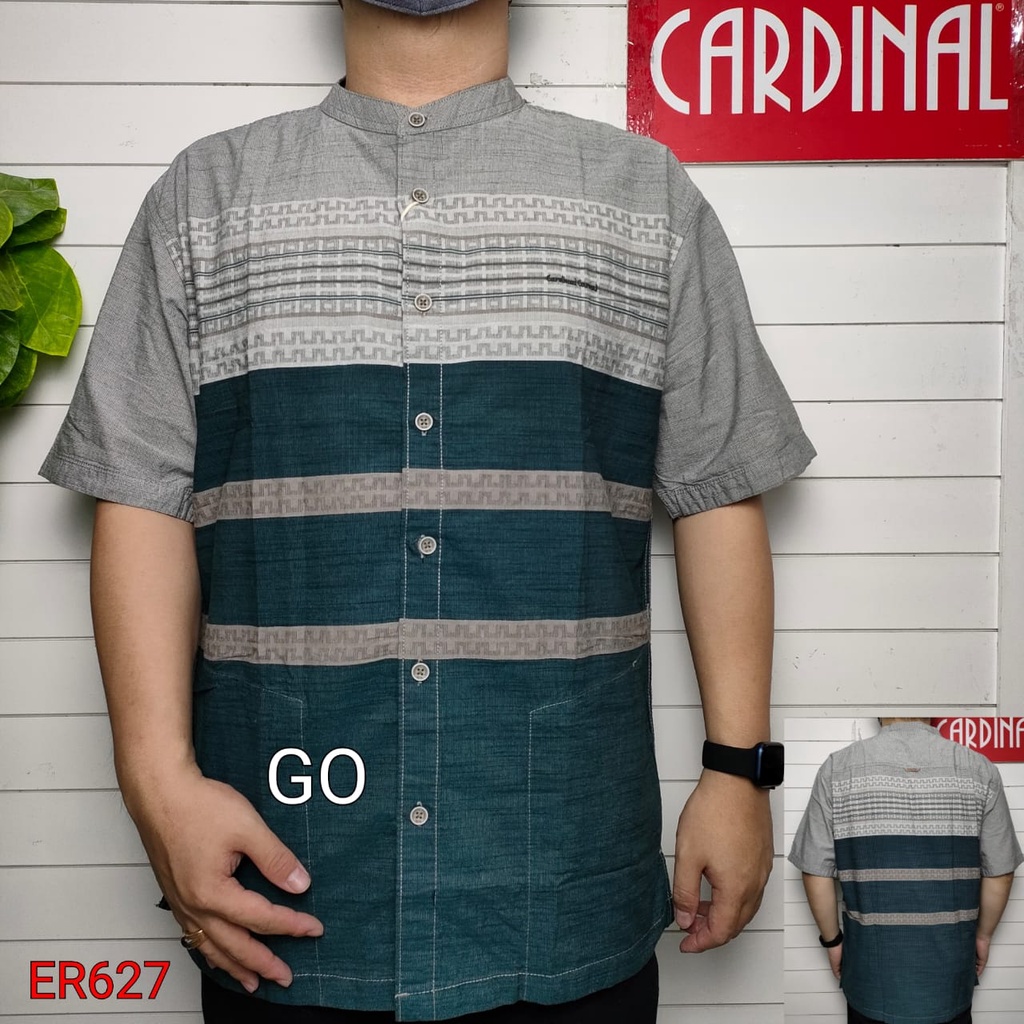 gof 2XL-4XL  CARDINAL KEMEJA KOKO JUMBO Taqwa Pakaian Pria Original Baju Muslim Salur Lengan Pendek Kekinian KTQB