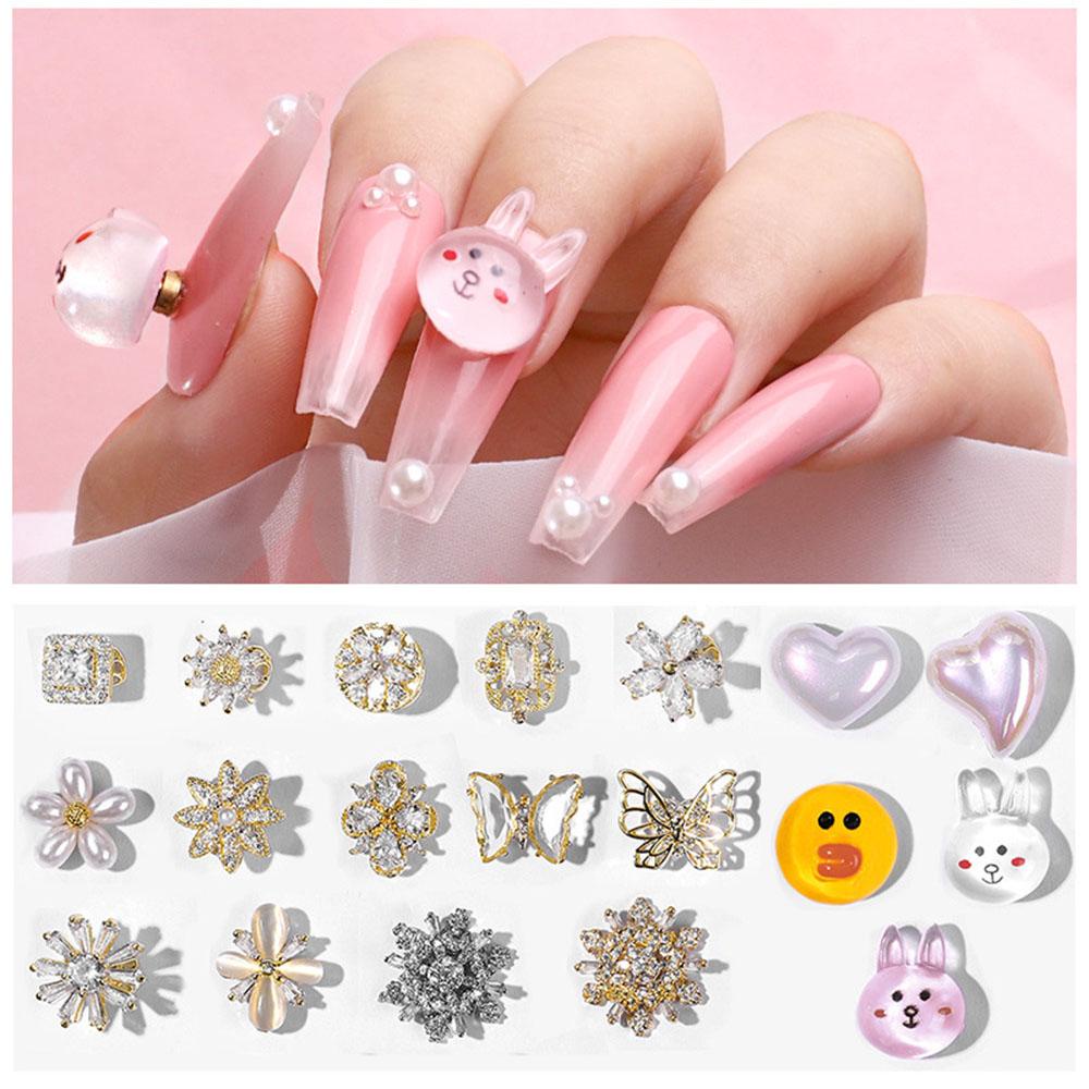 Mxbeauty Dekorasi Nail Art Bunga Pesona Alloy Zirkon Ornamen Kartun Hewan Berputar Kristal DIY Nail Art