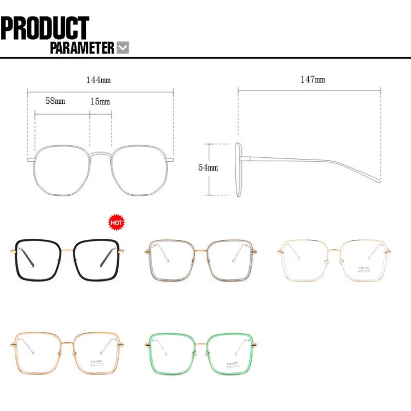 Kacamata Komputer Anti Radiasi Bingkai Persegi Besar Untuk Pria Dan Wanita