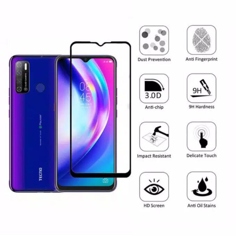 TECNO SPARK 8 7 6 GO POP 5 LITE SPARK 9 PRO SPARK 9T SPARK GO 2023 TEMPERED GLASS 9D FULL COVER FULL GLUE