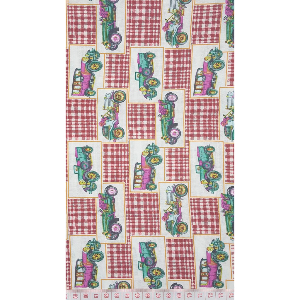 PERCA KAIN KATUN JEPANG IMPORT MOTIF ANAK MOBIL VINTAGE UKURAN 50X75CM