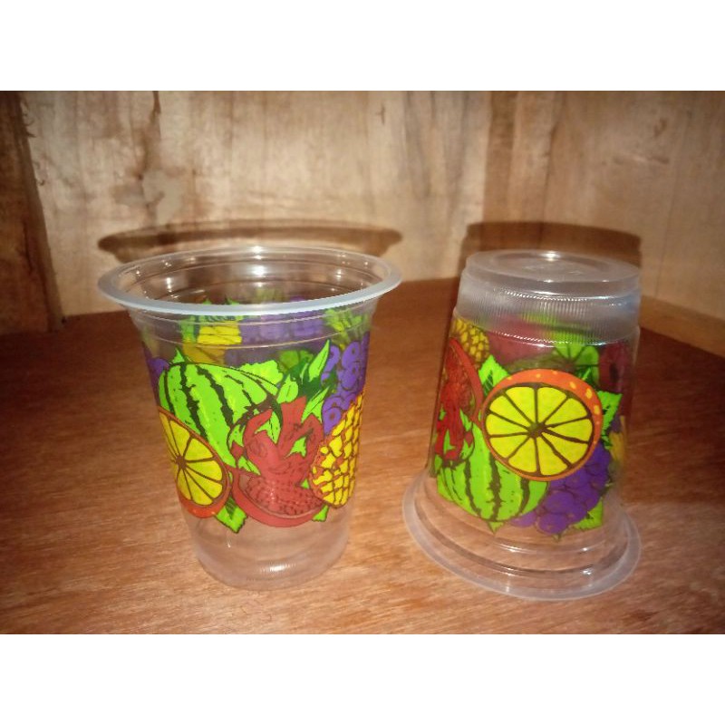 GELAS CUP PLASTIK MOTIF SABLON PRINTING 14OZ 16OZ
