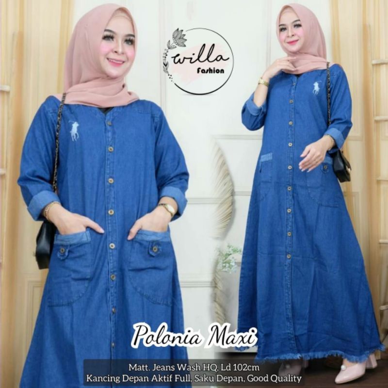 TERBARU Maxi Dress Jeans Gamis Wanita Muslimah LD 105 Dress Jeans Original Wanita Casual Recomended