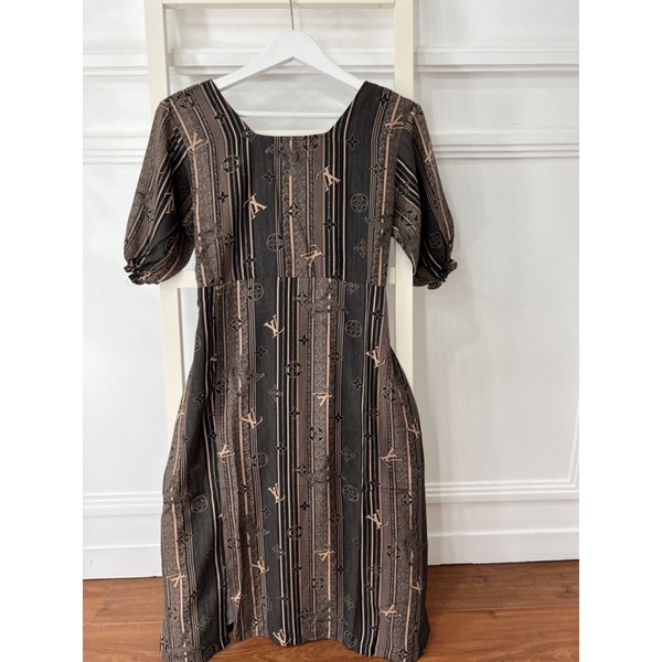 DRESS ELEGANT BAJU RAYON DRESS MIDI TALI IKAT BELAKANG KERAH KOTAK