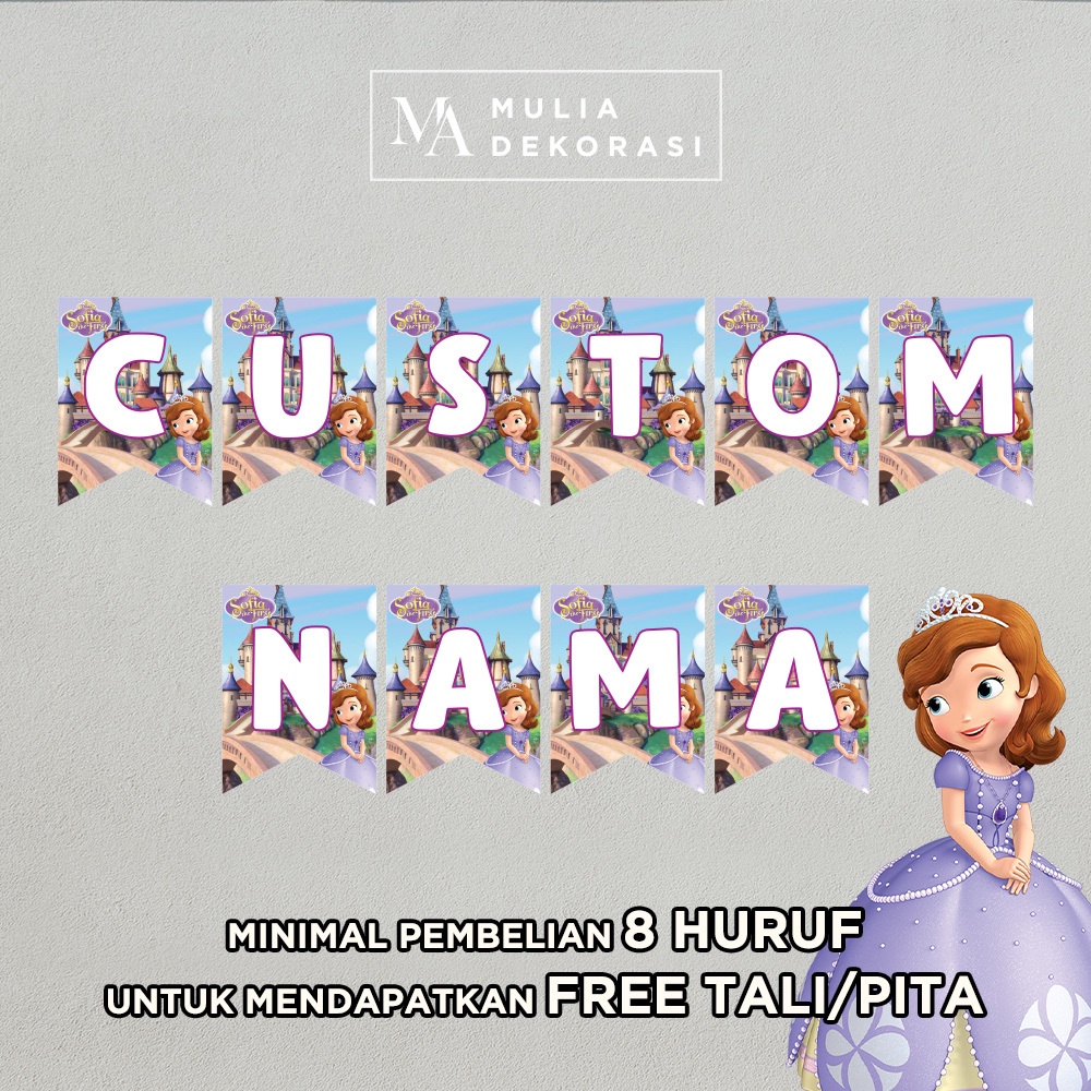 Bunting Flag Banner Per 1 Huruf Karakter Disney Princess Coco Melon Unicorn Murah Unik Birthday Aqiqah Khitan Syukuran Tasyakuran