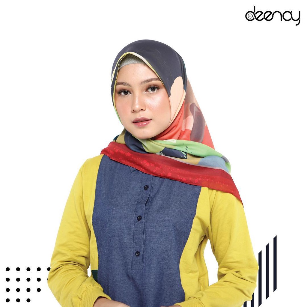 Kerudung Deenay Chiara Ori / Jilbab Segi Empat Voal Motif Hijab Printing Ultrafine