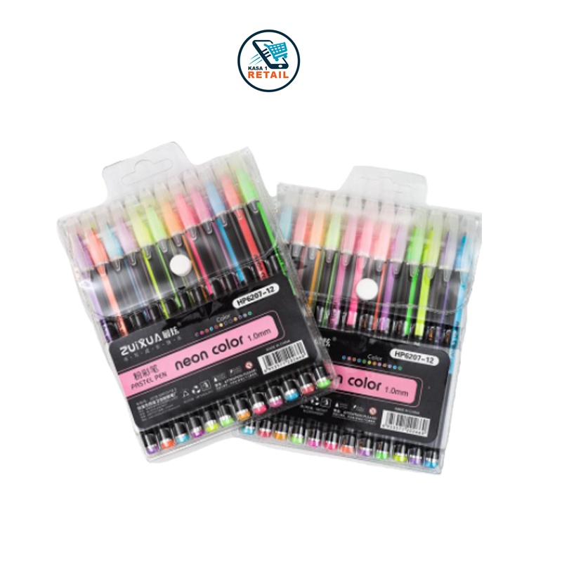 

12 Pulpen Murah / Bolpoin Gel Pen Glitter Anak Sekolah SD