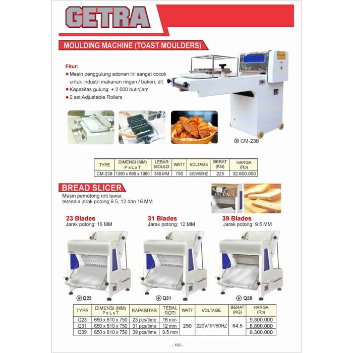 Bread slicer 39 blades mesin pemotong roti GETRA Q 39