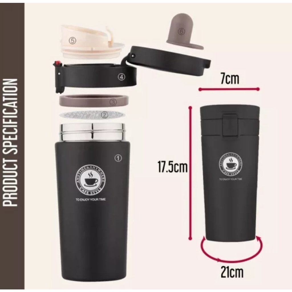 Termos Coffee Mug 380ml Tumbler Kecil Mini Stainless Steel Vakum-Botol minum Viral Design Terbaru Kekinian Berkualitas Thermos Kopi Tahan Lama Untuk Penyimpanan Tahan Air Panas Dan Dingin 24 Jam High Quality