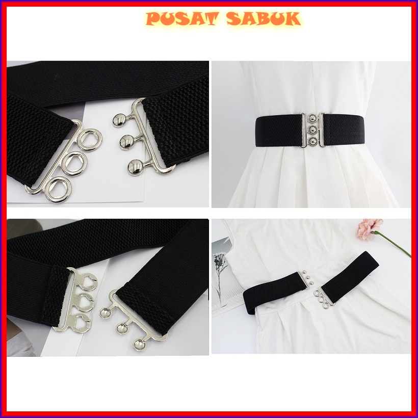 Belt Obi Karet Gesper Lebar Sabuk Wanita Ikat Pinggang Elastis Korset Fashion Cewek Korea Oby Impor Besar Gasper Corset Jumbo Women Big Kekinian Hitam Coklat Kulit Baru Dewasa Melar Karet