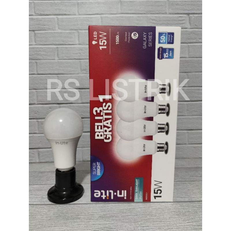 paket 15w 3pc gratis 1pc lampu led in lite inlite in-lite 15 watt cahaya putih lampu led bulb