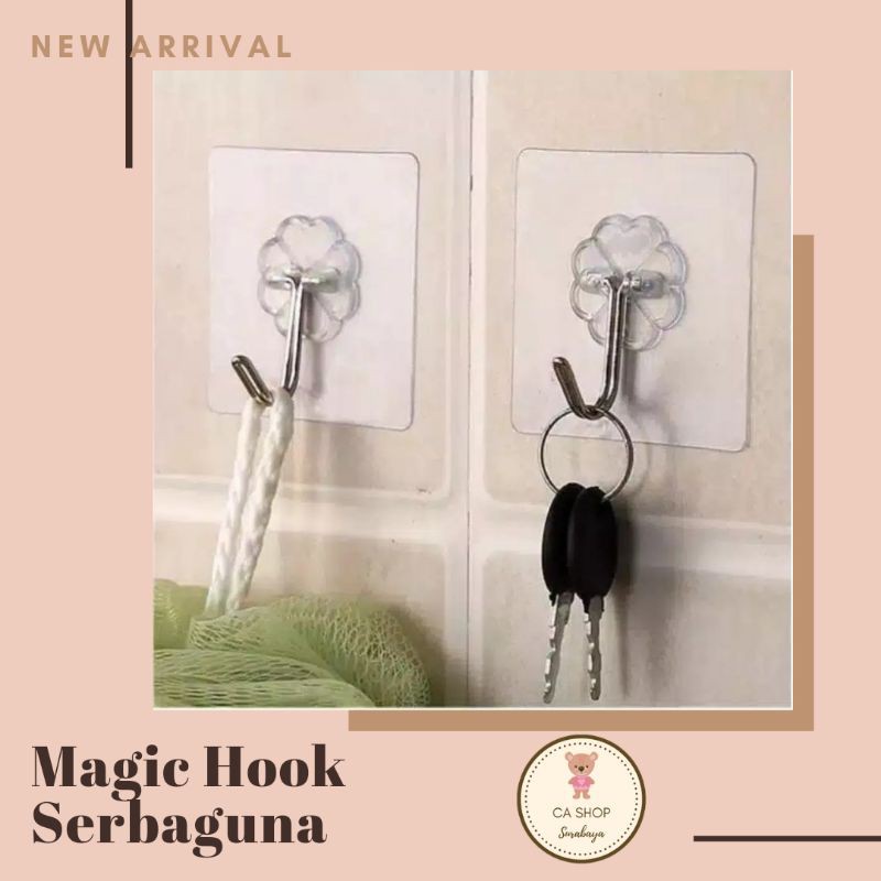 Magic Hook Serbaguna | Gantungan Tempel Dinding Transparan | Tempelan Tembok Bening Motif Rekat